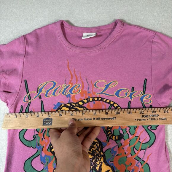 Urban Outfitters Size M Baby Tee Pink Pure Love Eternal Tiger Graphic Y2K Crop - Picture 7 of 8